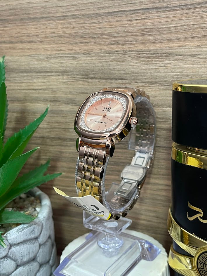 RELOJ QYQ DAMA ORO ROSA ESFERA DIAMANTADA