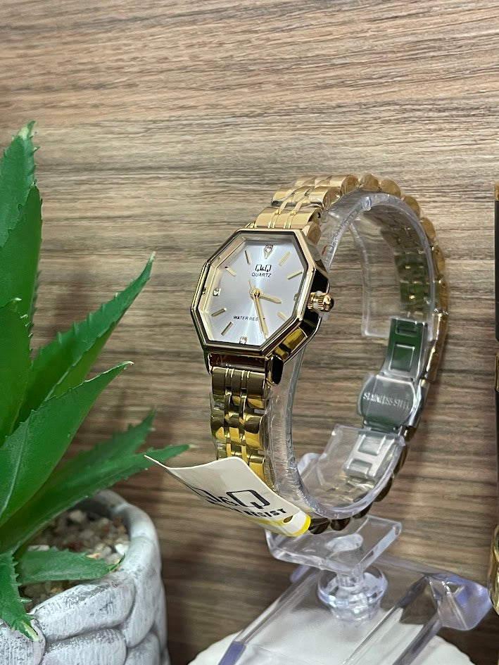 RELOJ QYQ DAMA DORADO OCTAGONAL
