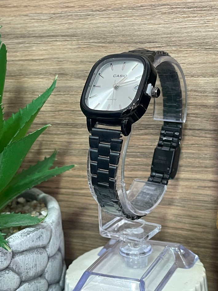 RELOJ CASIO DAMA NEGRO TALCO PLATEADO
