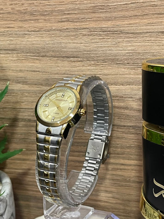 RELOJ CHAXIGO DAMA BICOLOR ESFERA DORADA