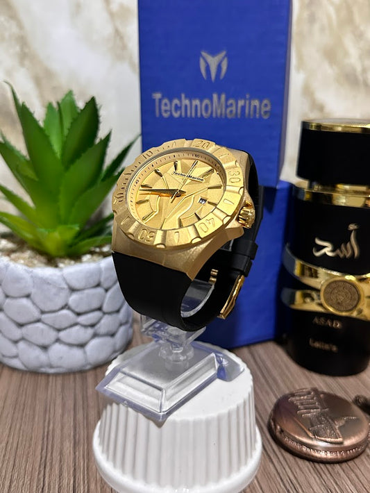 Technomarine Dorado Mate Manilla Silicona Negra