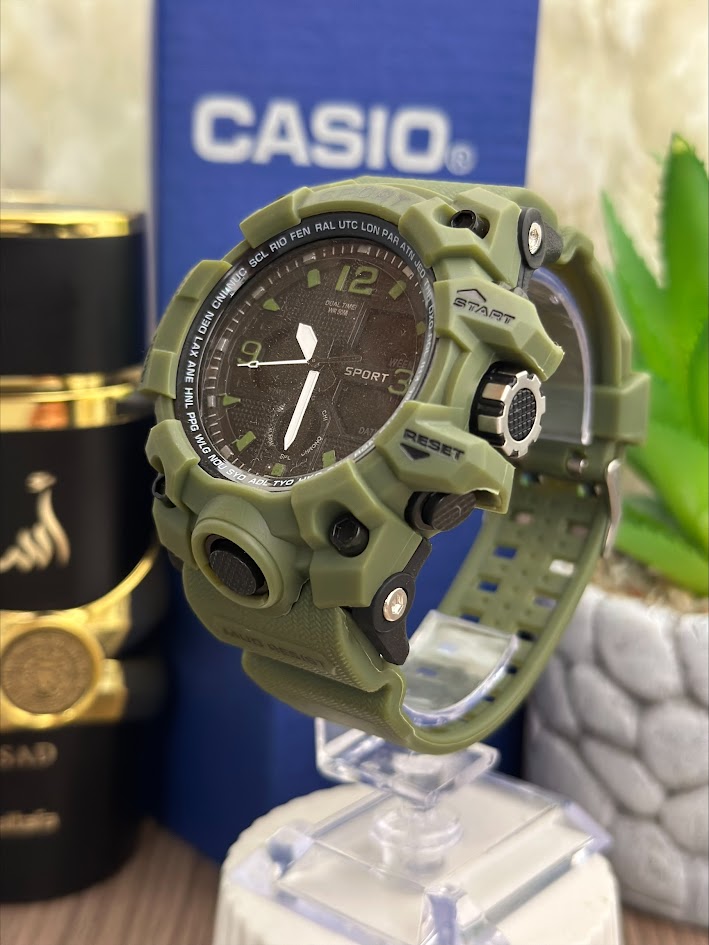 Reloj Digital Doble Hora Verde Militar