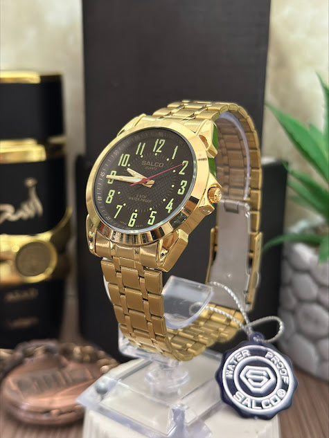 SALCO CABALLERO DORADO CAJA DORADA ESFERA NEGRA NUMEROS VERDES