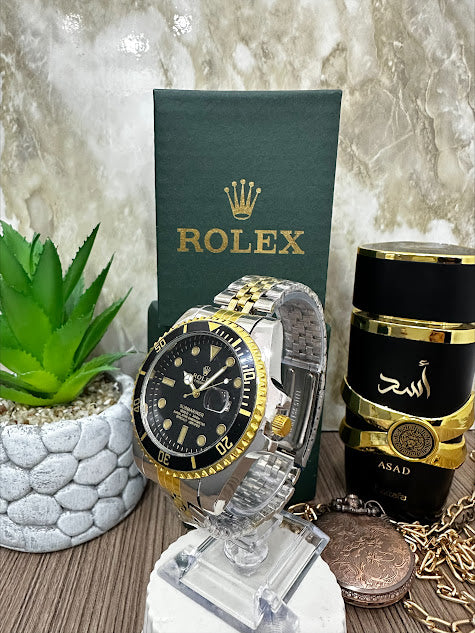 ROLEX BICOLOR ESFERA NEGRA ARO NEGRO INCLUYE CAJA