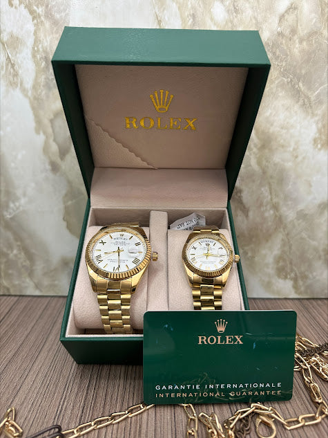 COMBO ROLEX DORADO ESFERA BLANCA INCLUYE CAJA LUJO