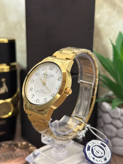 SALCO CABALLERO DORADO BORDE NEGRO ESFERA BLANCA