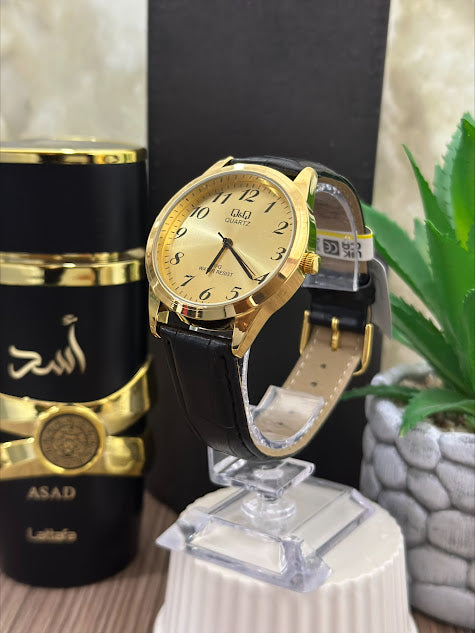 Q&Q ORIGINAL MANILLA CUERO NEGRA ESFERA DORADA