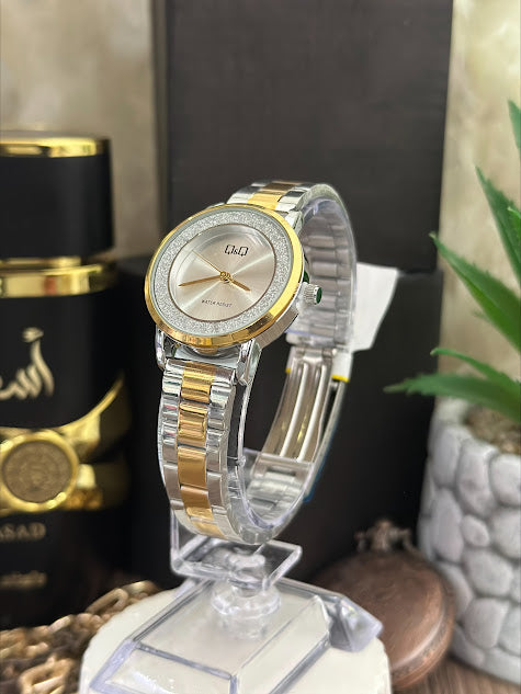 QYQ BICOLOR ESFERA PLATEADA ARO DIAMANTES