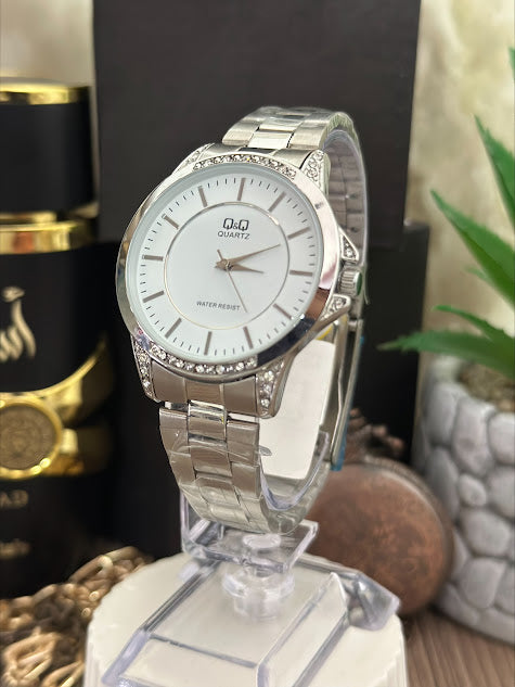 QYQ DAMA PLATEADO REDONDO CON DIAMANTES