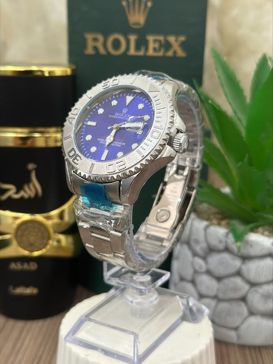 ROLEX PLATEADO ESFERA AZUL ARO PLATEADO