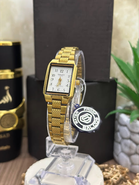 SALCO DAMA DORADO CUADEADO ESFERA BLANCA