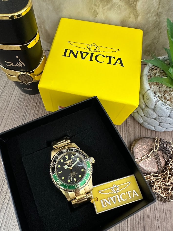 INVICTA ORIGINAL DORADO ESFERA NEGRA ARO COMBINADO