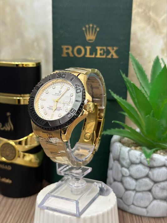 ROLEX DORADO ESFERA BLANCA ARO NEGRO