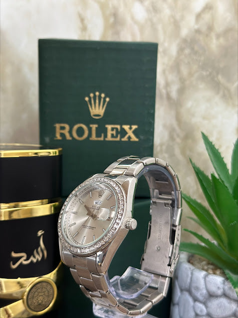 ROLEX PRESIDENT DAMA PLATEADO ARO DIAMANTADO