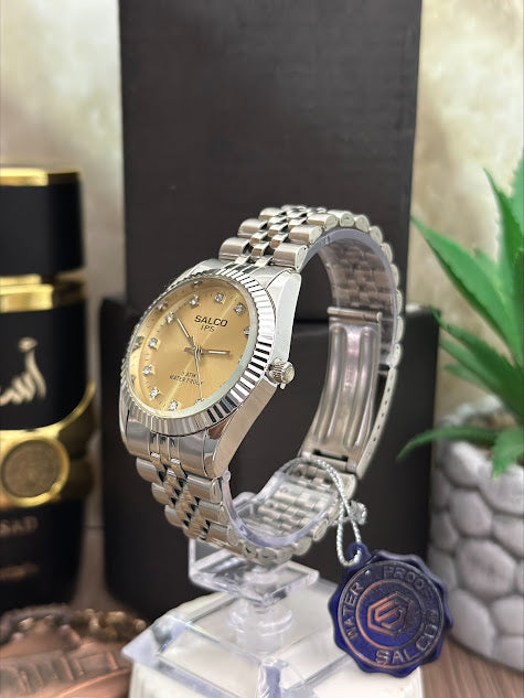 SALCO CABALLERO PLATEADO ARO ESTRIA FONDO BEISH