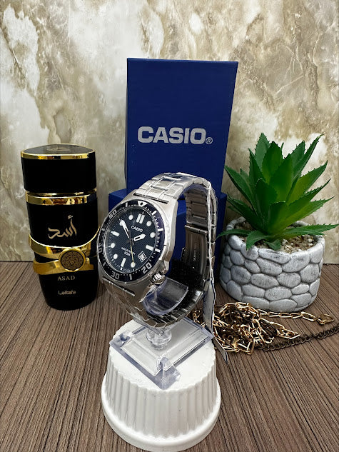 CASIO ORIGINAL PLATEADO ESFERA AZUL ARO AZUL