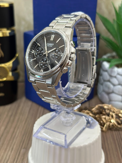 CASIO ORIGINAL PLATEADO ESFERA NEGRA