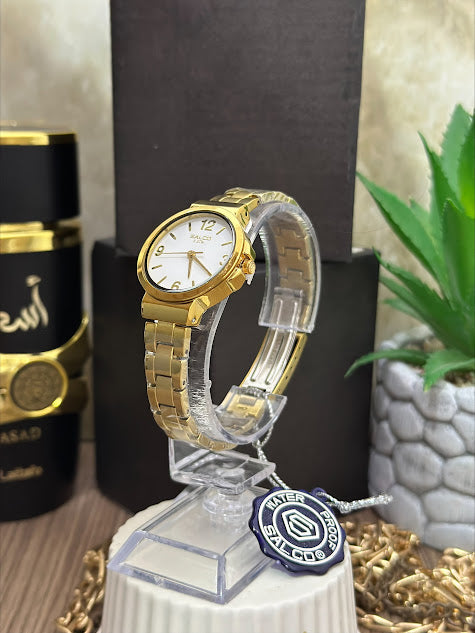 SALCO DAMA DORADO ESFERA BLANCA NUMERO DORADO PROTECTOR LATERAL