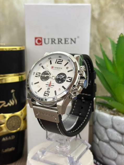 CURREN CABALLERO PLATEADO REDONDO MANILLA DE CUERO