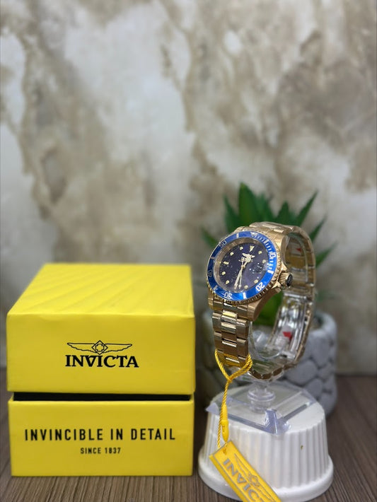 INVICTA ORIGINAL MANILLA DORADA ESFERA AZUL ARO AZUL